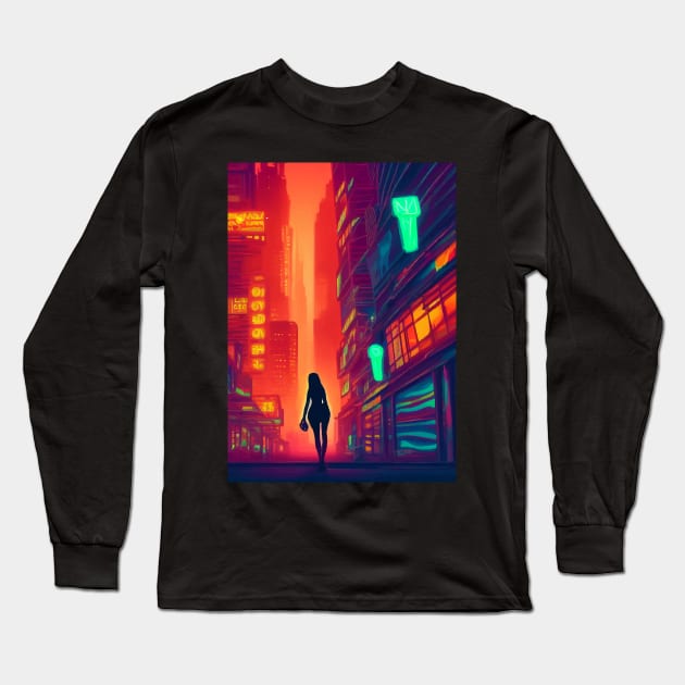 Japan Neon City Lights Long Sleeve T-Shirt by jodotodesign